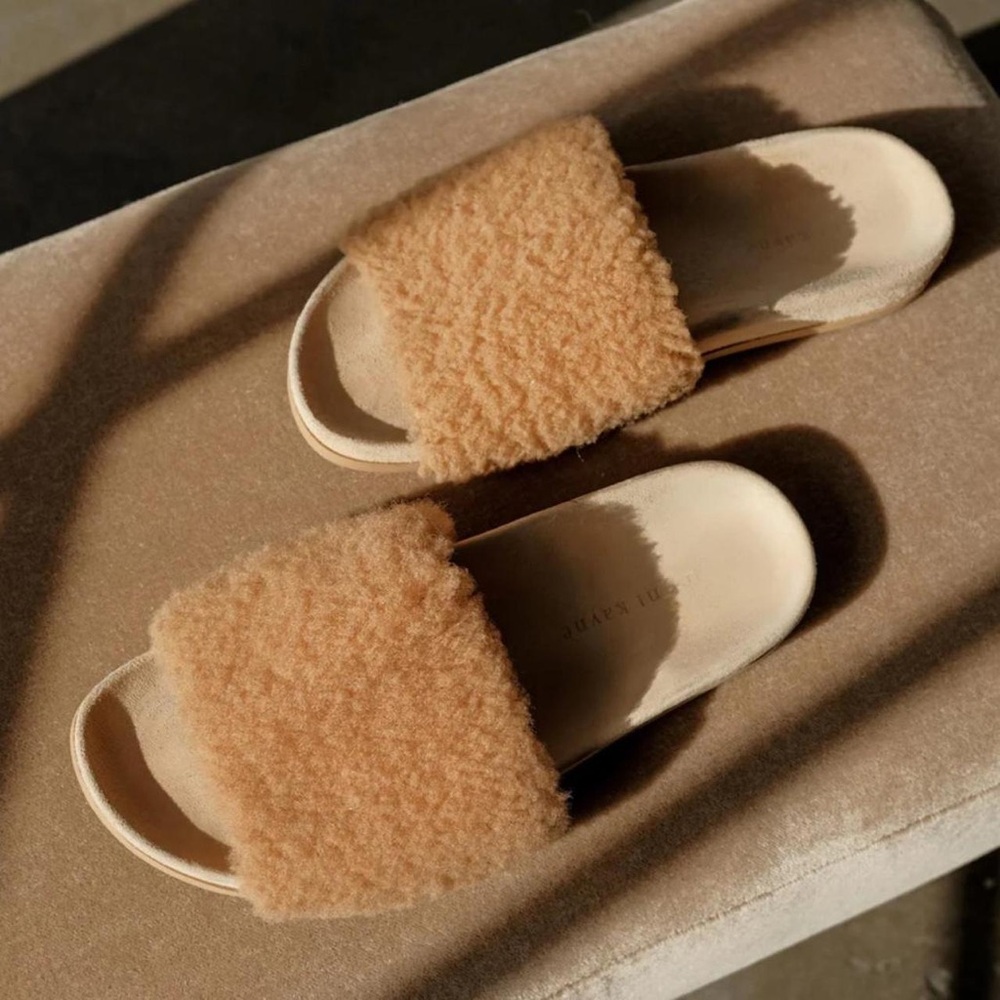 NEW Jenni Kayne Brown Shearling Open Toe Sandals size 39 US 9